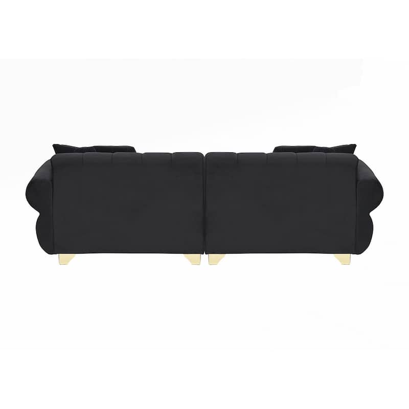 spring-wrapped Sofa cushions with stylish metal feet and 4 throw pillows