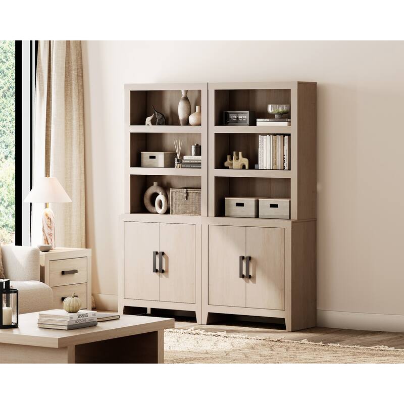 74" Tall Bookshelf with Door, Farmhouse Bookcase with Adjustable Shelf and Storage Cabinet for Living Room, Office