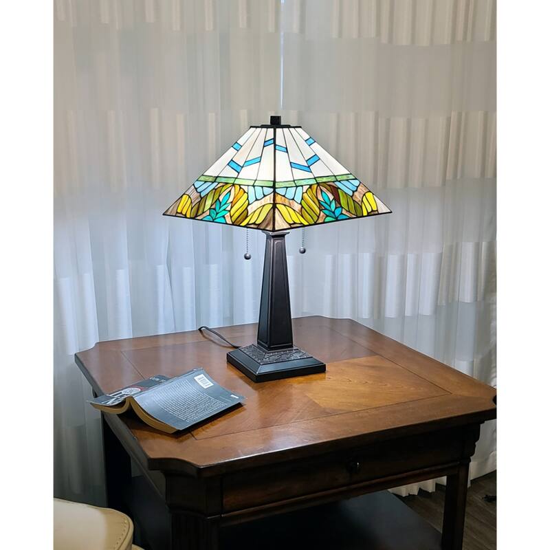 22-Inch Dark Brown Metal Two Light Table Lamp with White Shade - 21.00" x 22.00" x 11.00"