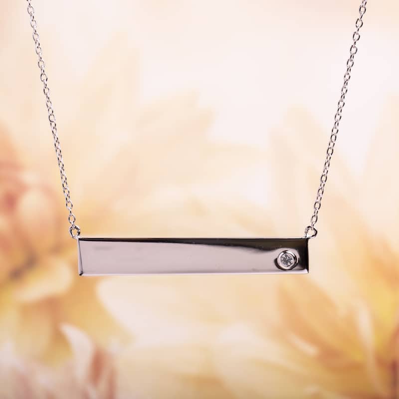 White Sapphire Bar Necklace in Sterling Silver by Miadora