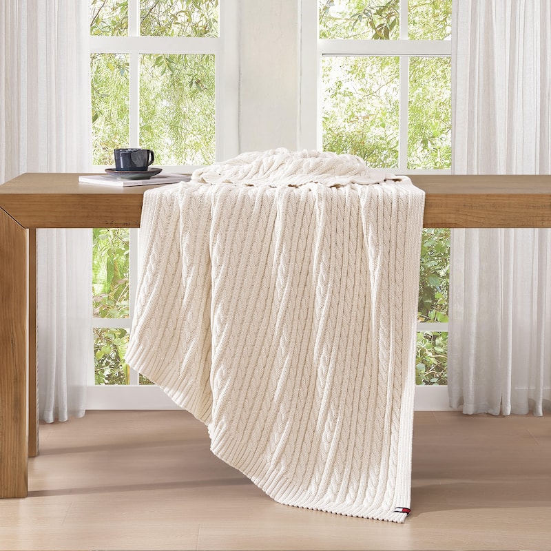 Tommy Hilfiger Hilfiger Cable Knit Solid Throw Blanket