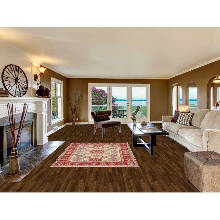 Geometric Kazak Oriental Area Rug Hand-Knotted Living Room Wool Carpet - 4'10" x 6'4"