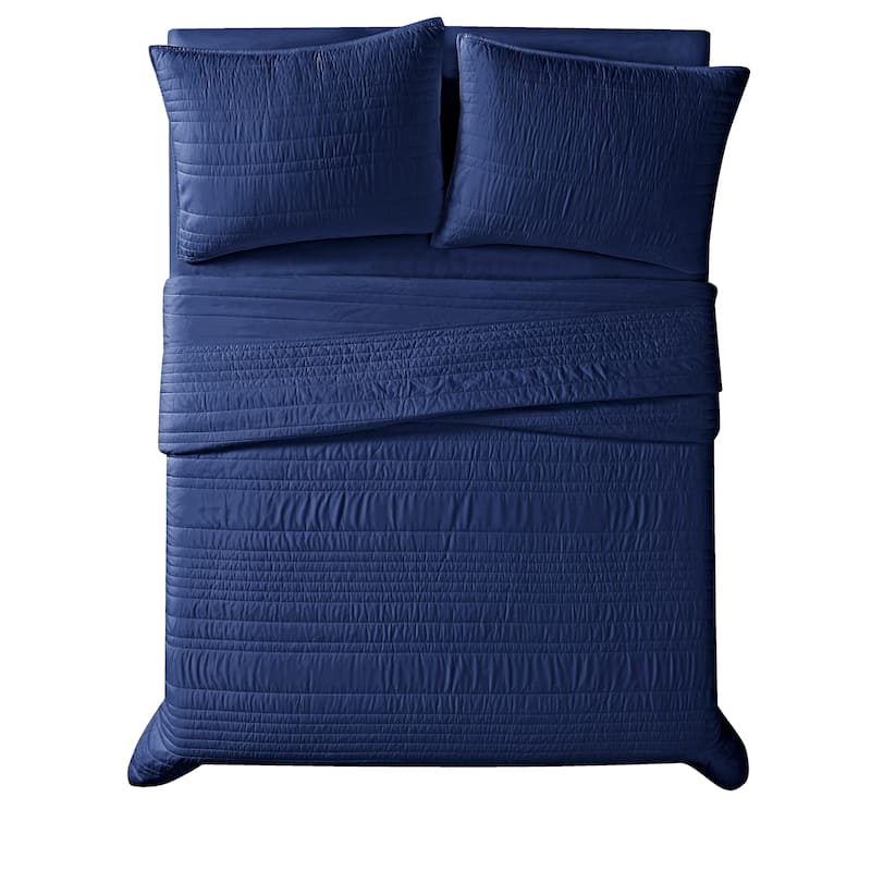 Truly Calm Solid Antimicrobial Textured 3 Piece Quilt Set