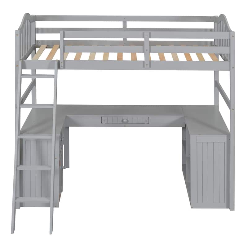 Twin Size Loft Bed with Drawers, Cabinet, Shelves, and Integrated Desk