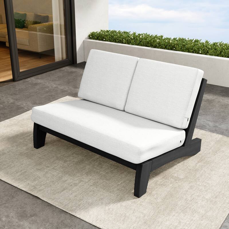 Outdoor Teak Wood Waterproof Armless Chair Loveseat with Cushions