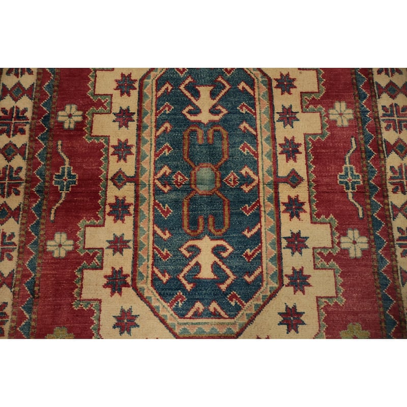 Hand Knotted Oriental 100% Wool Carpet Traditional Geometric Beige & Ivories Kazak Area Rug - 5' 4'' X 3' 7''