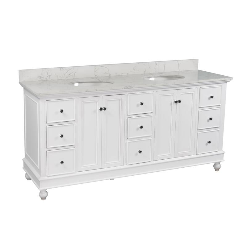 KitchenBathCollection Bella 72" Double Bathroom Vanity with Engineered Marble Top