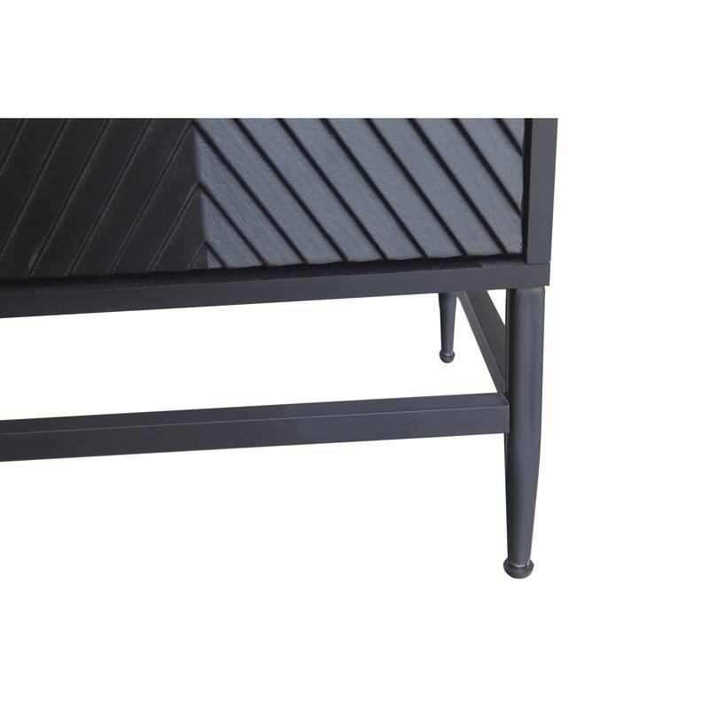 Modern Storage Sideboard with Diamond Handles and Adjustable Shelves, Matte Black Finish, 59.84" Length