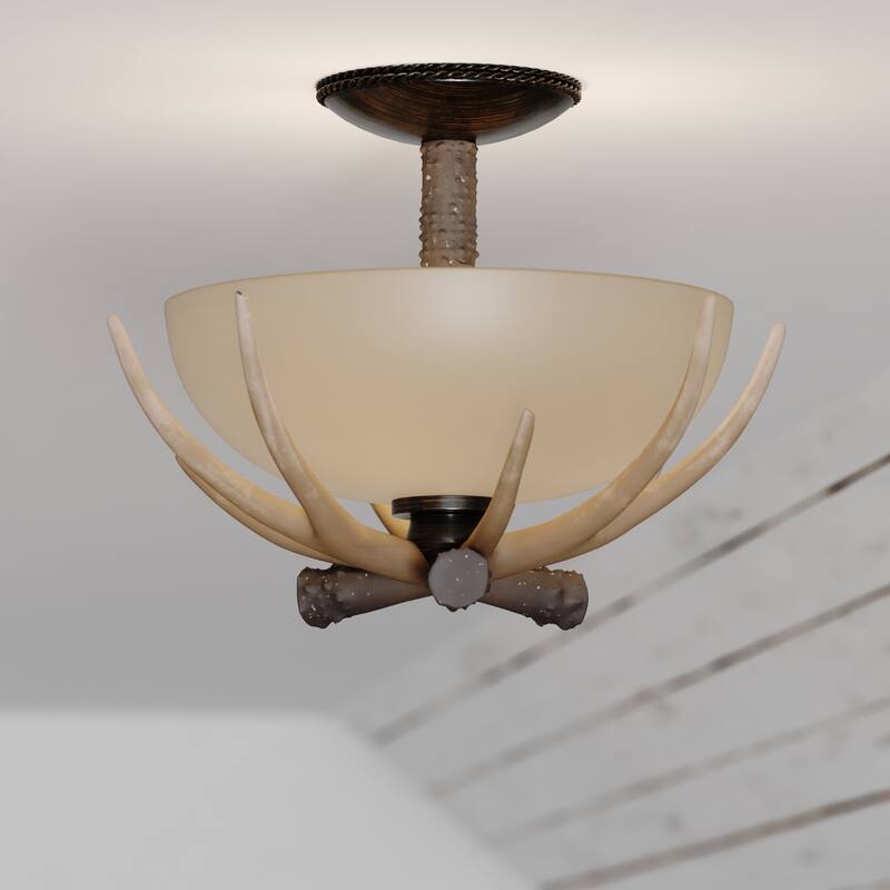 Flush Mount Ceiling Light, Bronze Finish, Cr me Glass Shade, Farmhouse Lighting, 12 Inch Wide - 11