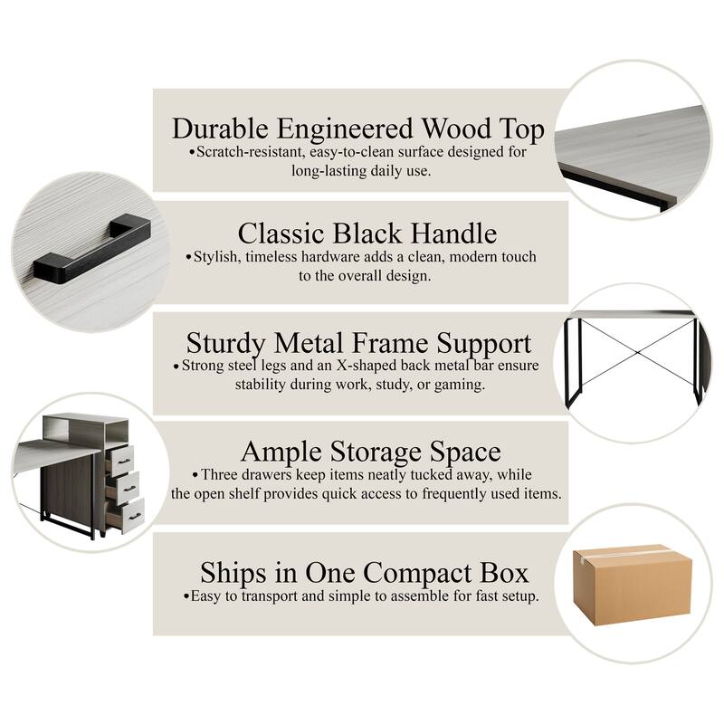 CraftPorch Shabby Chic Writing Desk with Side Cabinet