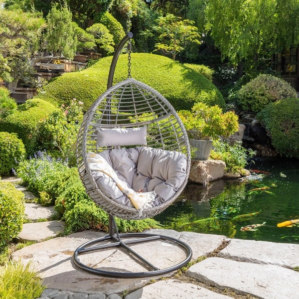 Layla Outdoor Hanging Wicker Basket Chair by Christopher Knight