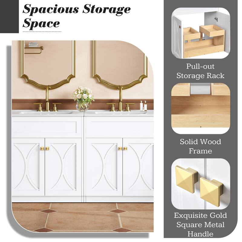 60"Bathroom Vanity with Ceramic Sink Combo, Modern Freestanding Storage Cabinet with Gold Handles, Soft Closing Doors