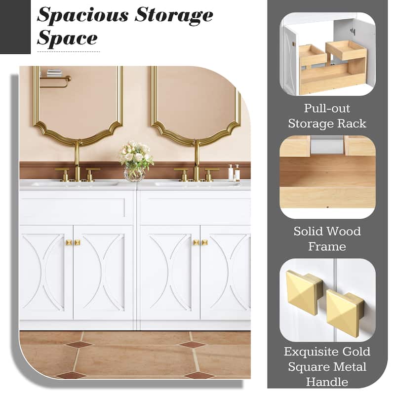 Roomfitters 60 Inch Bathroom Vanity with Ceramic Sink, Freestanding Storage Cabinet with Gold Handles & Soft Close Doors