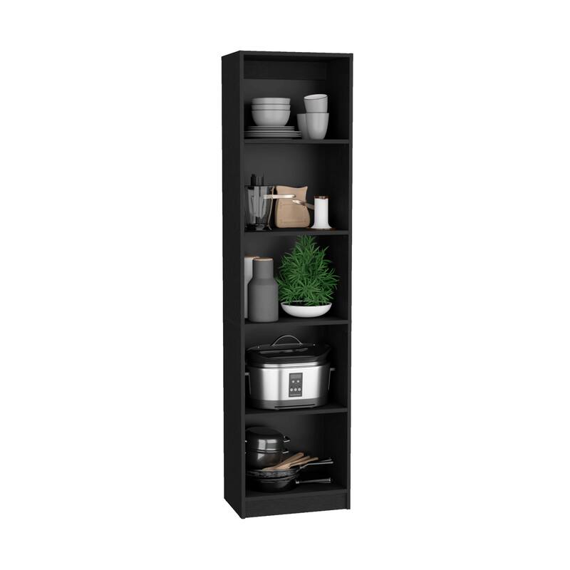 71inch Black Four Tier Bookcase with Two Doors