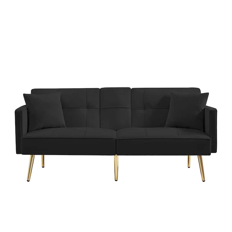 Velvet Futon Sofa Bed with Gold Metal Legs