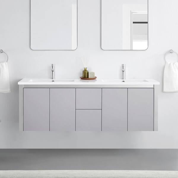 slide 2 of 19, Ove Decors Lelio III 60 in. Double Sink Vanity in Grey Brushed Nickel