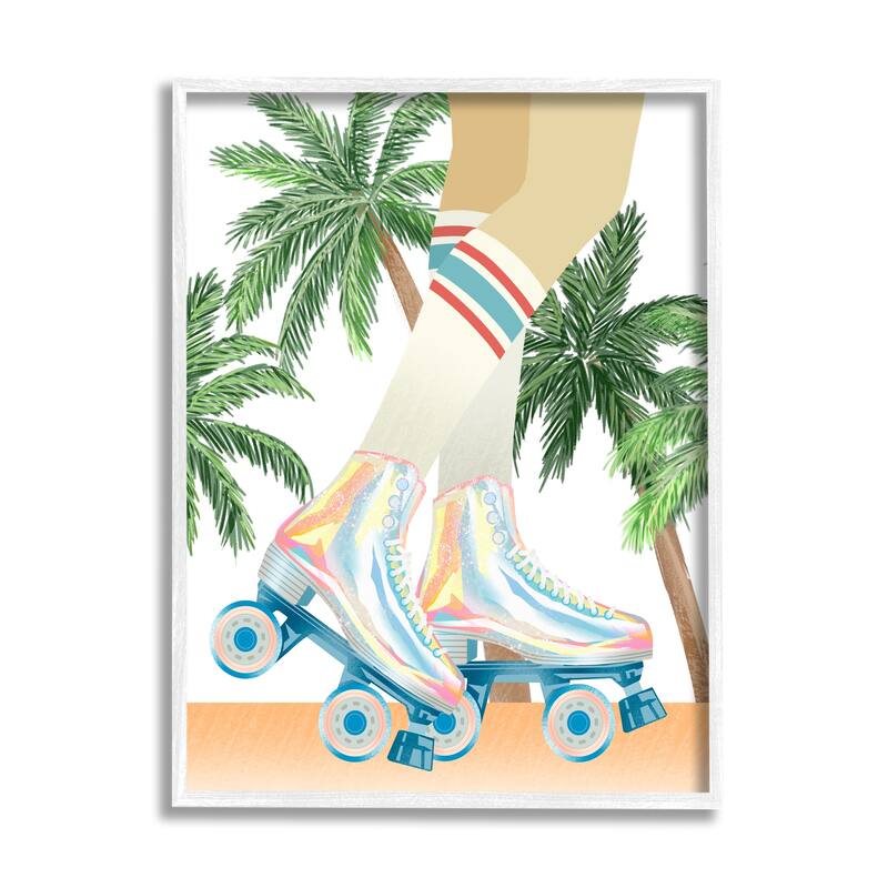 Stupell Retro Pop Roller Skates Tropical Palm Tree Summer Framed Wall Art - 24 x 30 - White