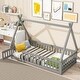 preview thumbnail 2 of 5, Twin Tent-shaped Floor Bed, with Guardrails, Slats, Door ,Grey