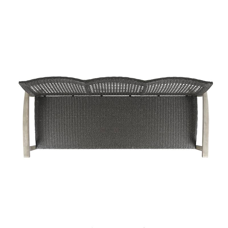 Outdoor Rattan Loveseat Sofa Acacia Wood 3 Seater Couch