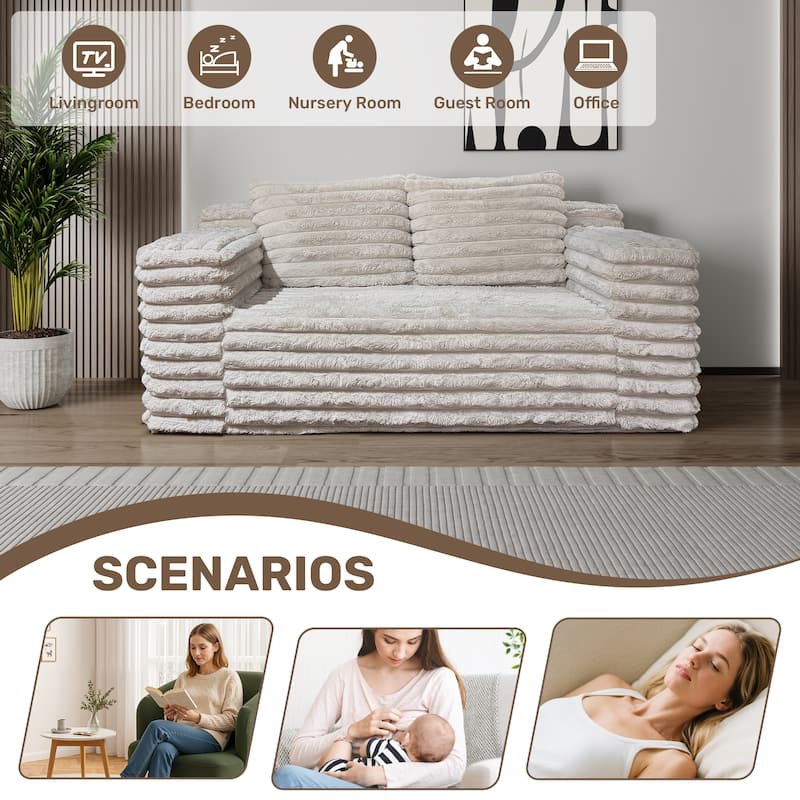 Boneless Bean Bag Sofa Loveseat with Square Armrests, 2-Seater Sofa Couch Lounge Sofa for Bedroom Apartment