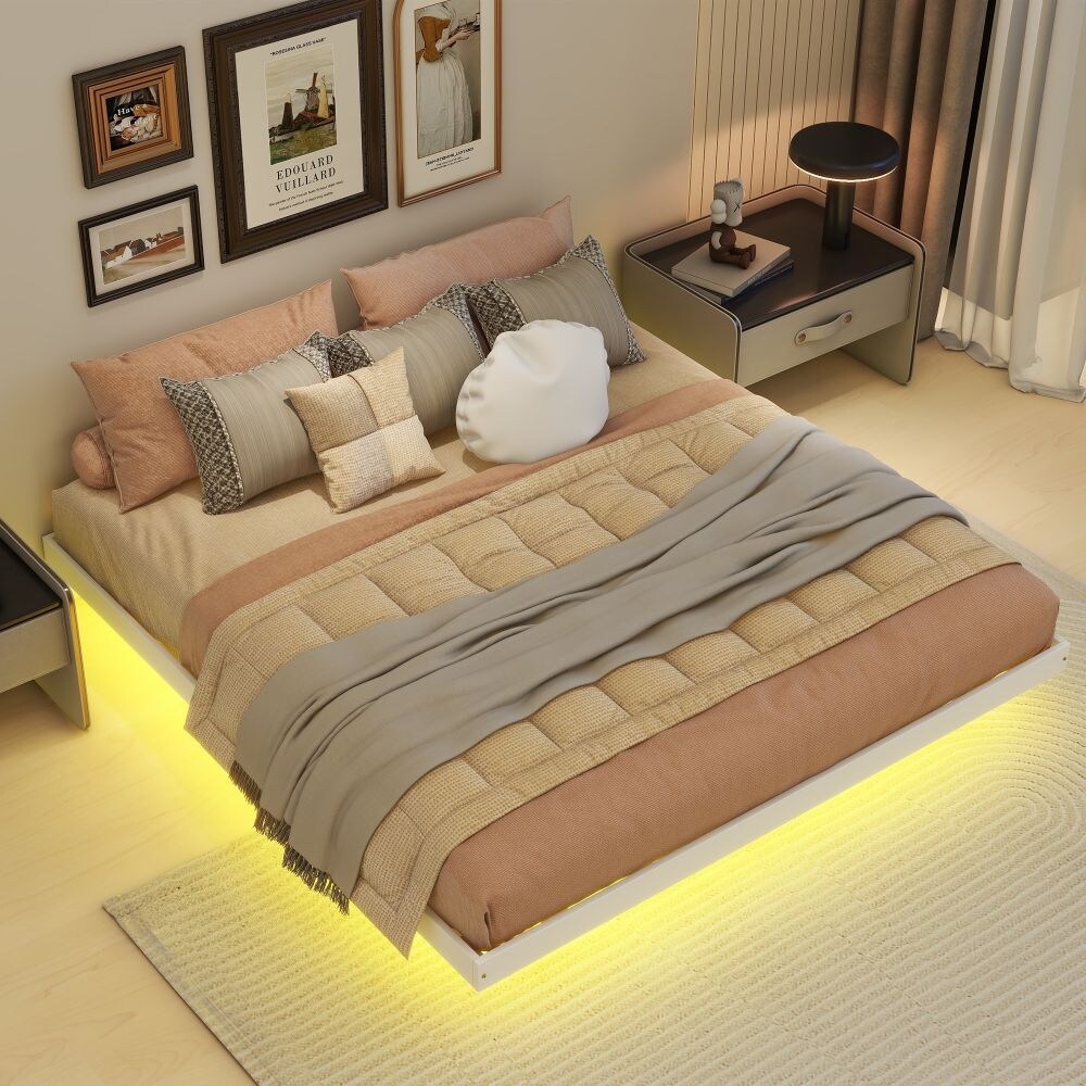 King Size Floating Bed with LED Lights Underneath Modern King Size Low Profile Platform Bed Bed Bath Beyond 40422134