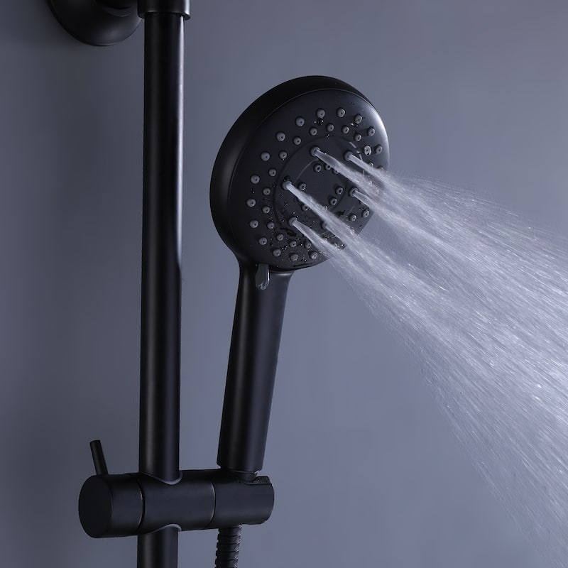 High Pressure 5-Way 10'' Rain Shower Head Black with Handheld Shower Slide Bar