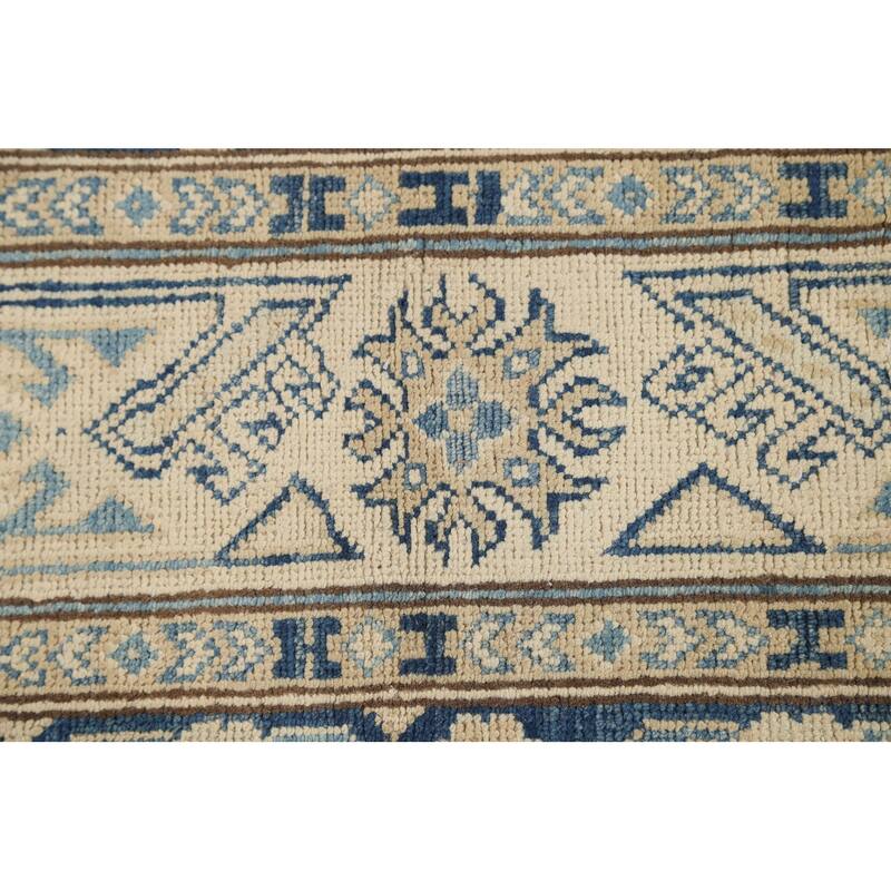 Vegetable Dye Geometric Oriental Super Kazak Wool Area Rug Handmade - 8'5" x 11'6"
