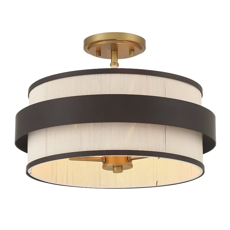 Minka Lavery 3685 Harbor Wrap 3 Light 16" Wide Semi-Flush Drum Ceiling - Dark Bronze / Painted Legacy Brass