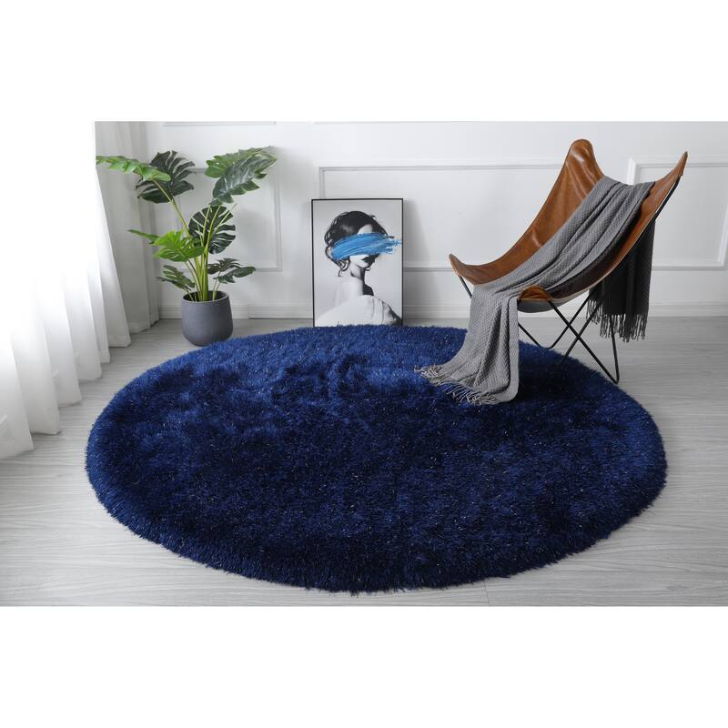 Manhattan Polyester Shag Area Rug - 7' Round - Dark Blue