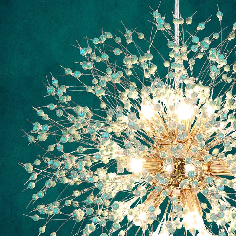 9-Light Modern Linear Starburst Firework Chandelier Green Dandelion Sputnik Island Pendant