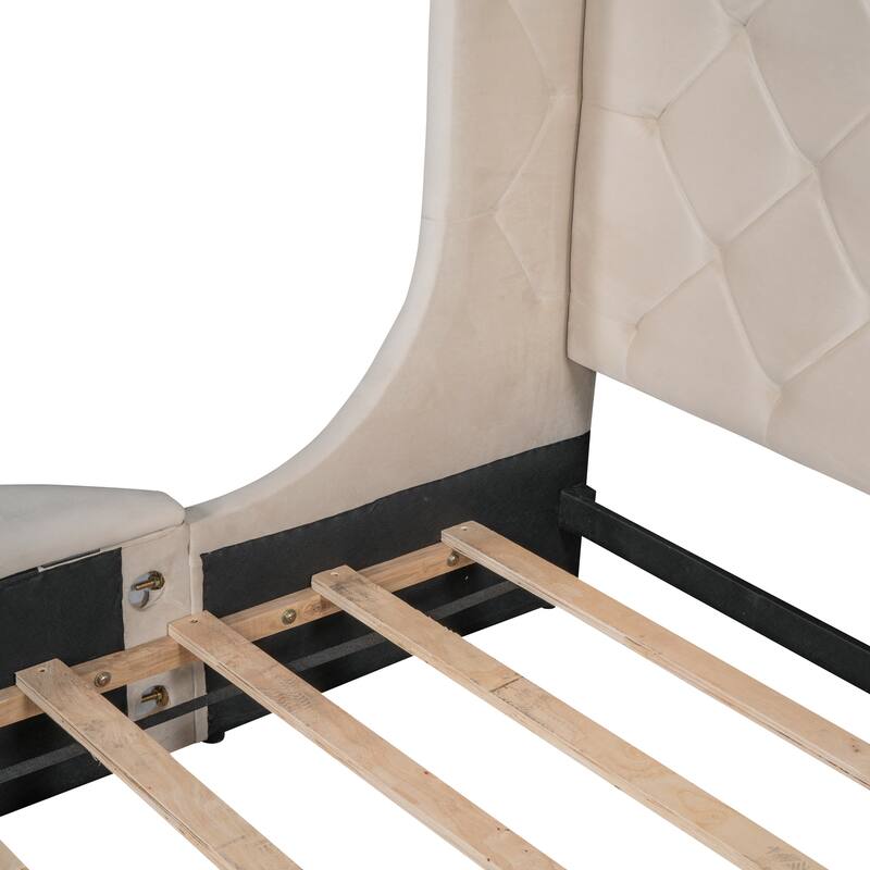 Velvet Queen Platform Bed with Wingback & Storage