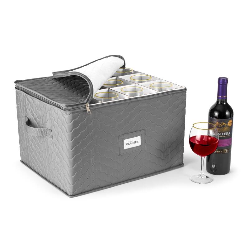 12 Glass Stemware Storage Quilted Case - Grey