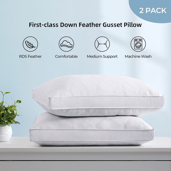2 Pack Premium Quilted 2 Gusset Goose Feather and Down Bed Pillows for Side Back Sleepers White On Sale Bed Bath Beyond 26483147