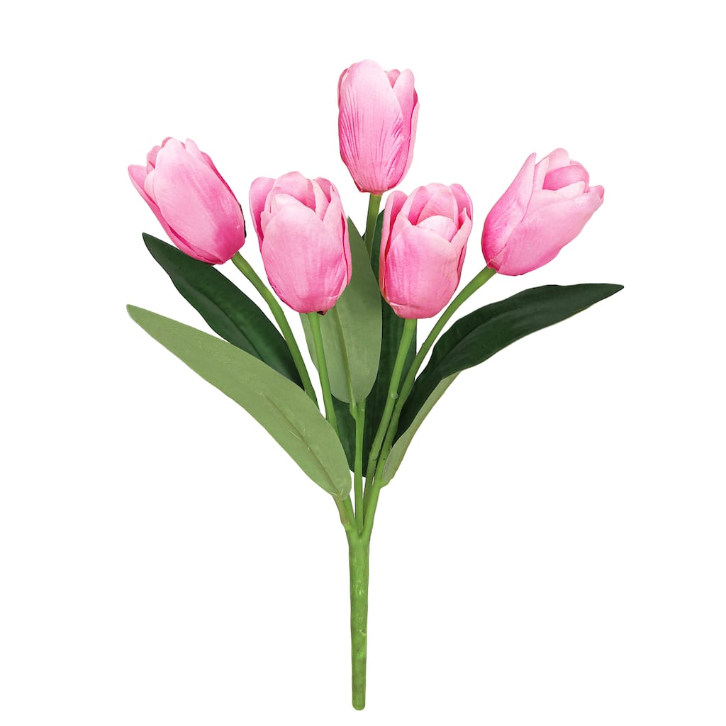 Set of 6 Light Pink Artificial Tulip Flower Stem Bush Bouquet 12in - 12" L x 5" W x 5" DP