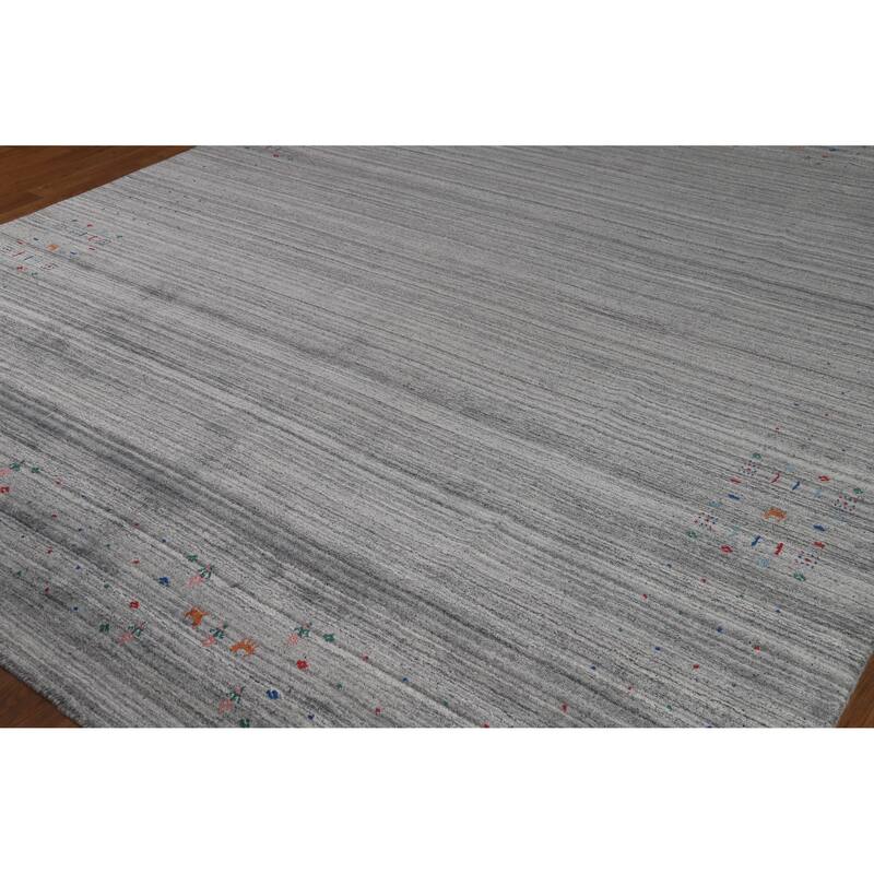 Hand Knotted Oriental 100% Wool Carpet Tribal Stripe Greys & Charcoal Gabbeh Area Rug - 9' 10'' X 8' 3''