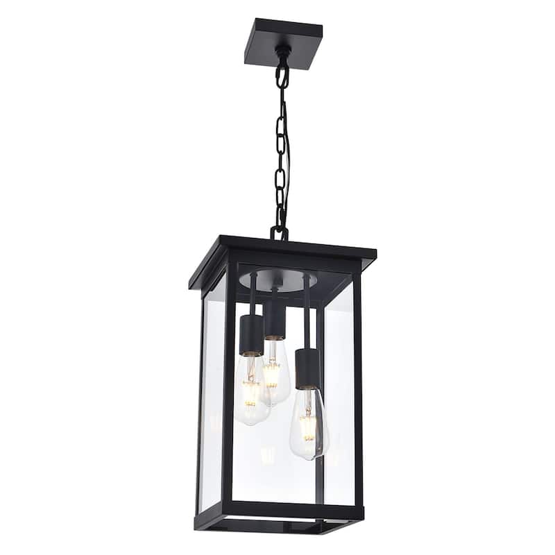 Black Outdoor Pendant Light Fixture, Exterior Chandelier Hanging Lantern for Front Porch, Anti-Rust Waterproof