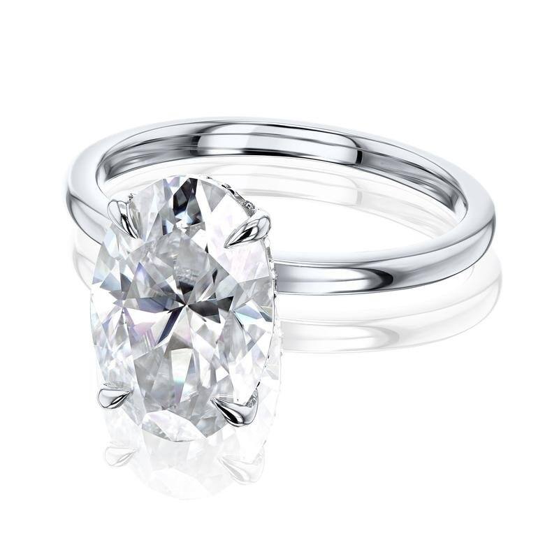 Kobelli Signature Collection 4.10 Carat Moissanite & Diamond 14k Solid Gold Hidden Halo Plain Band Orah Ring