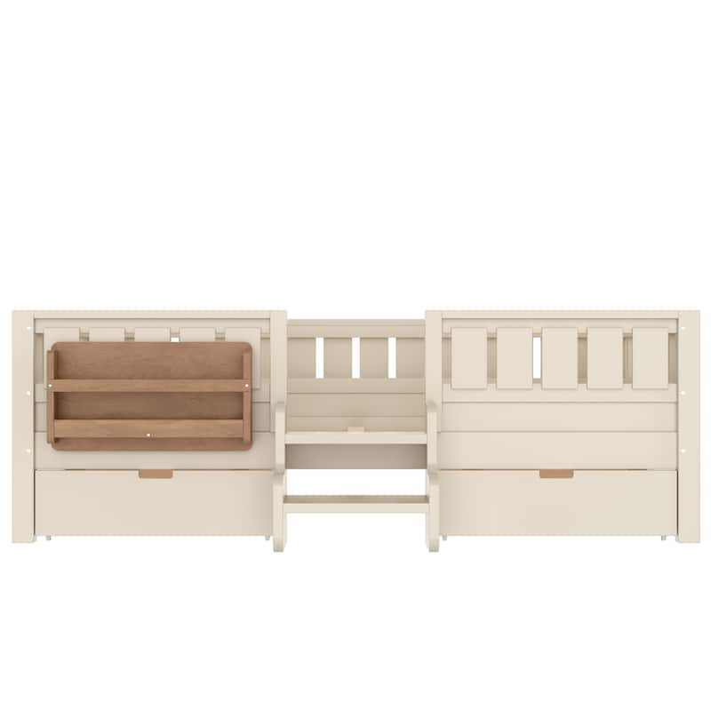 Multiple Colors Toddler Montessori Bed Children's Platform Bed with Low Profile Stairs, Built-in Bookshelf and Storage Drawers