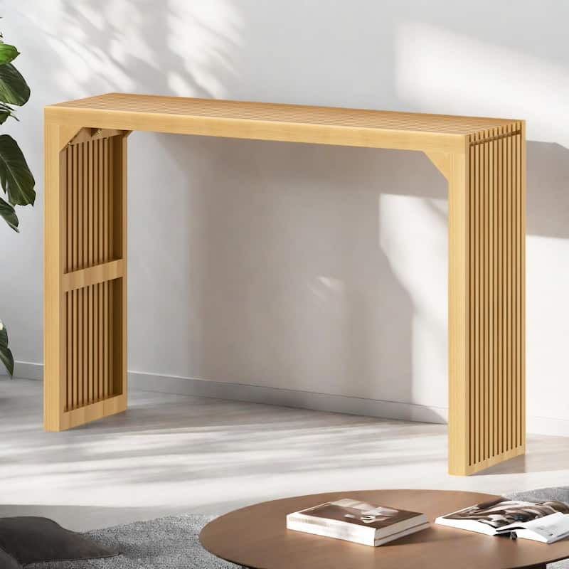 46" Solid Wood Console Table with Grille Design and 250lbs Weight Capacity - Natural