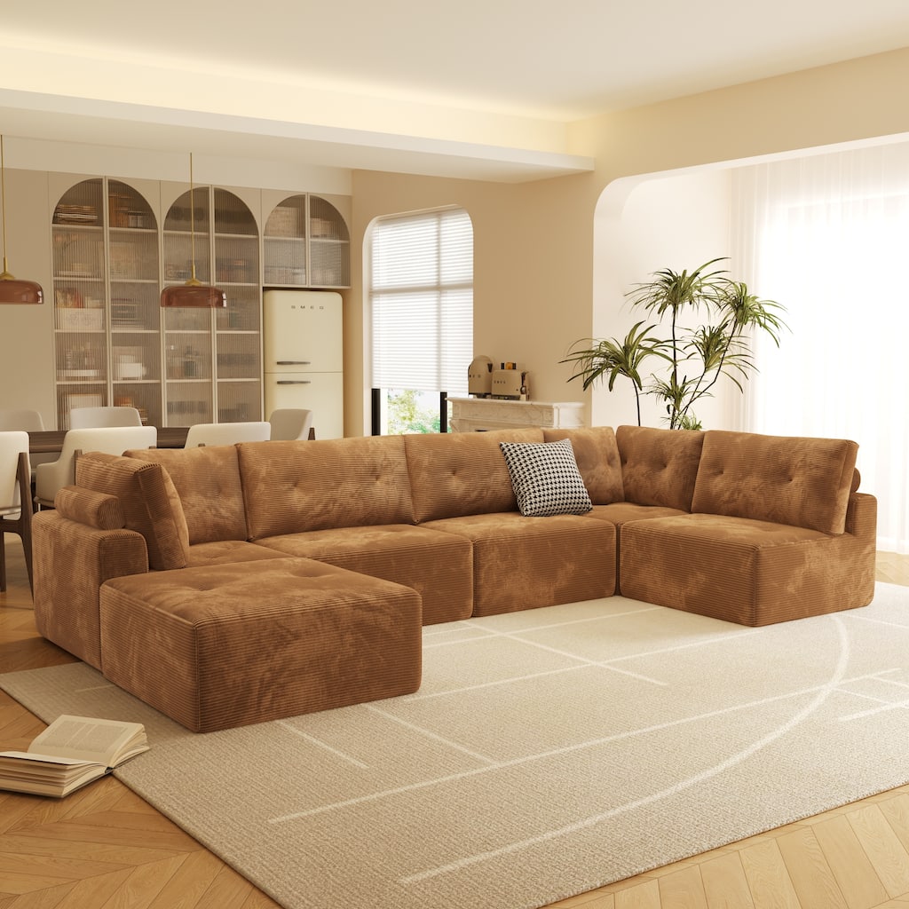 JASIWAY Modern Chaise Lounge Sofa Bed with Movable Ottoman