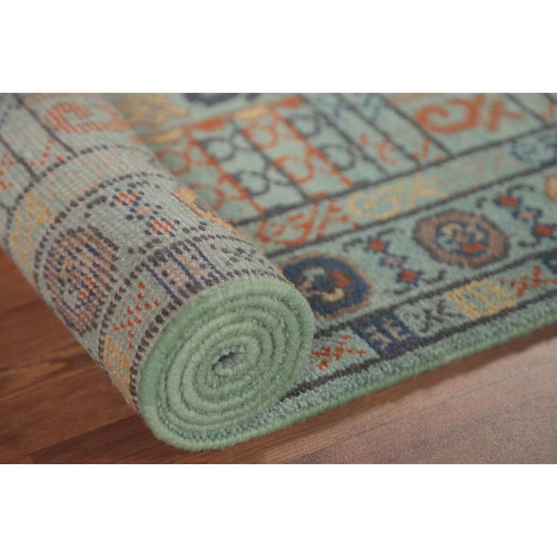 All-Over Blue Khotan Oriental Runner Rug Wool Carpet - 2'7"x 9'11"