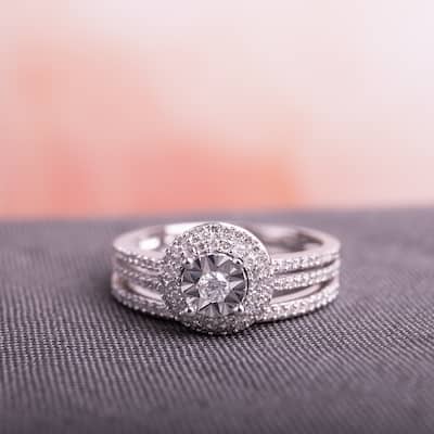 Miadora 3/8ct TDW Diamond Double Halo 2-Piece Bridal Ring Set 10k White Gold