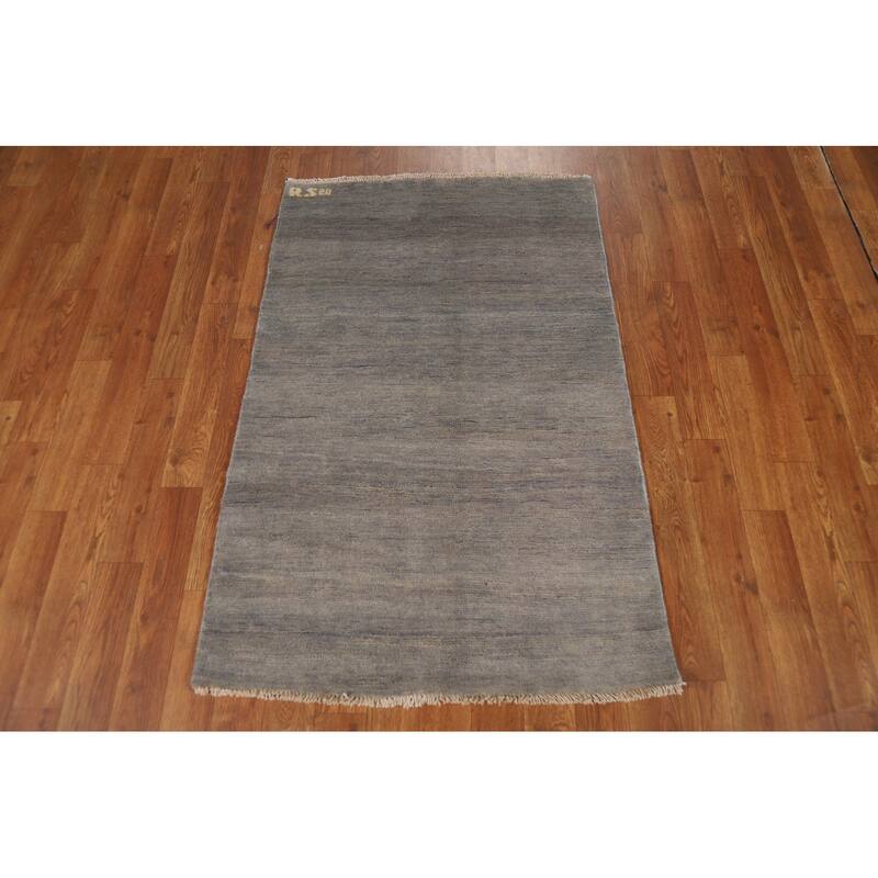 Hand Knotted Oriental 100% Wool Carpet Modern Modern Greys & Charcoal Gabbeh Area Rug - 4' 0'' X 2' 7''