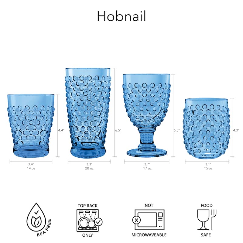 Abode Homewares Hobnail Acrylic Drinking Glasses - 20 oz - Set of 6