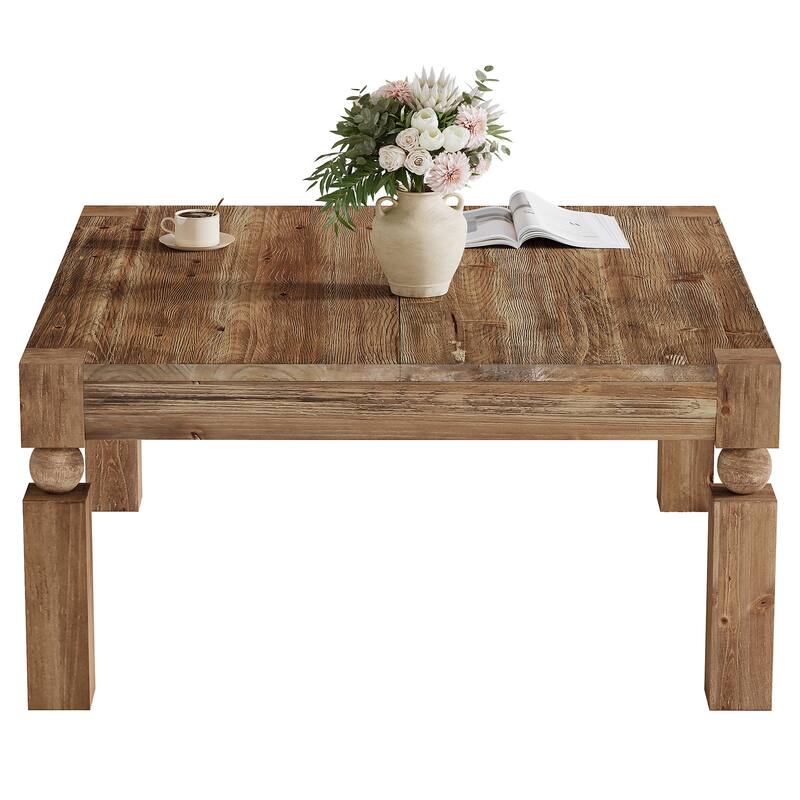 Square Solid Wood Coffee Table, Sturdy Legs Living Room Center Cocktail Accent Table