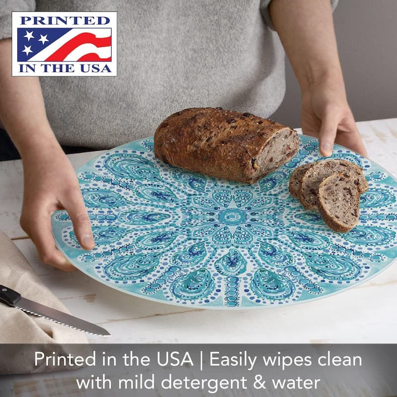 Ocean Fantasy 4mm Heat Tolerant Round Tempered Glass Cutting Board 16" Round Made in the USA Food Preparation Board