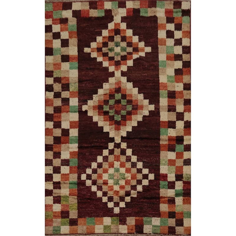Hand Knotted Oriental 100% Wool Carpet Modern Geometric Red Moroccan Area Rug - 9' 11'' X 7' 0''