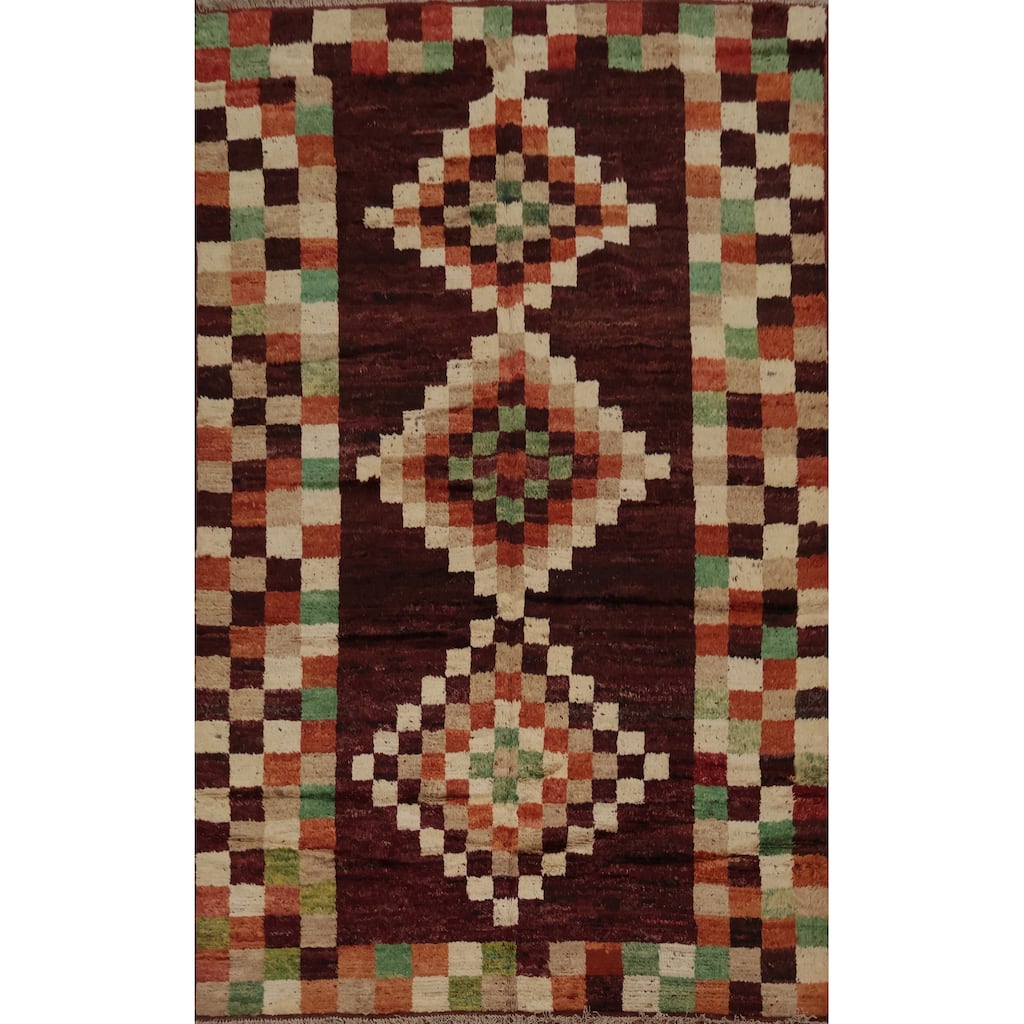 Hand Knotted Oriental 100% Wool Carpet Modern Geometric Red Moroccan Area Rug - 9' 11'' X 7' 0''