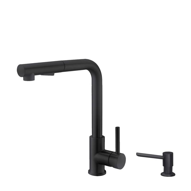 STYLISH Pull Down Kitchen Faucet + Soap Dispenser - Matte Black Finish - Matte Black