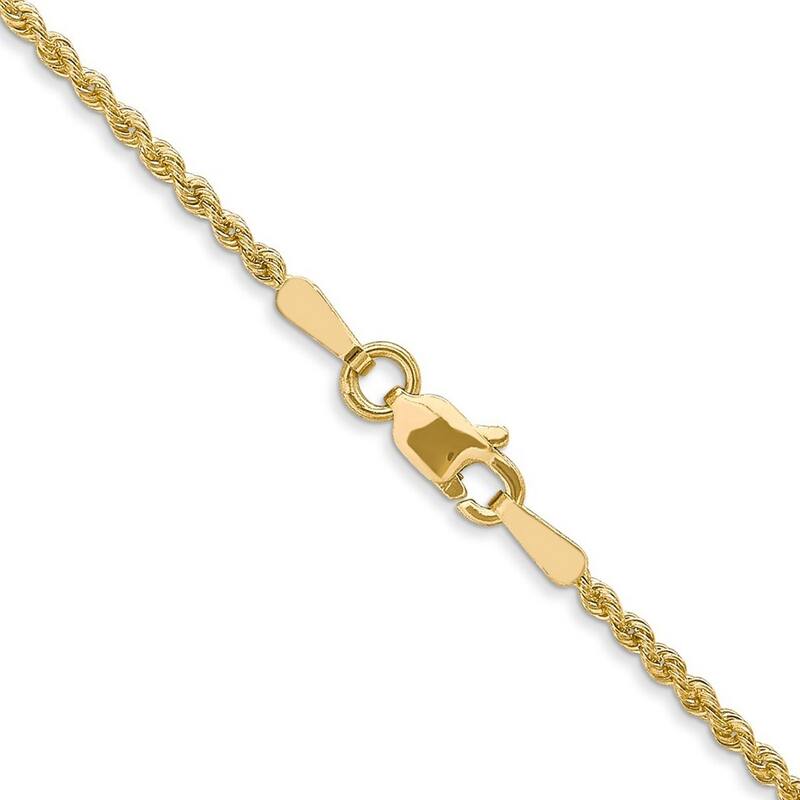 Curata Women's 14k Yellow Gold 1.5mm Solid Rope Chain Ankle Bracelet - 10 Inch